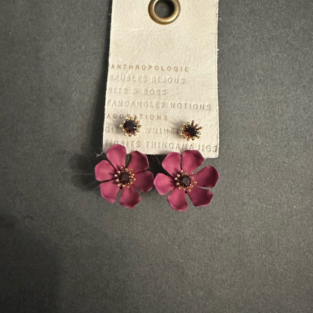 Anthropologie Pink Flower Earrings